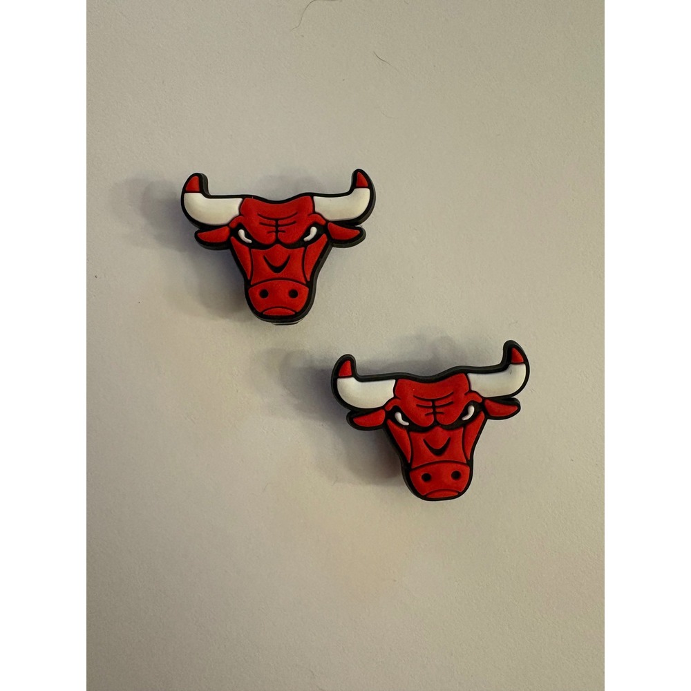 Chicago Bulls NBA Shoe Charms for Clogs Red Black White Bull Logo 2 Pack
